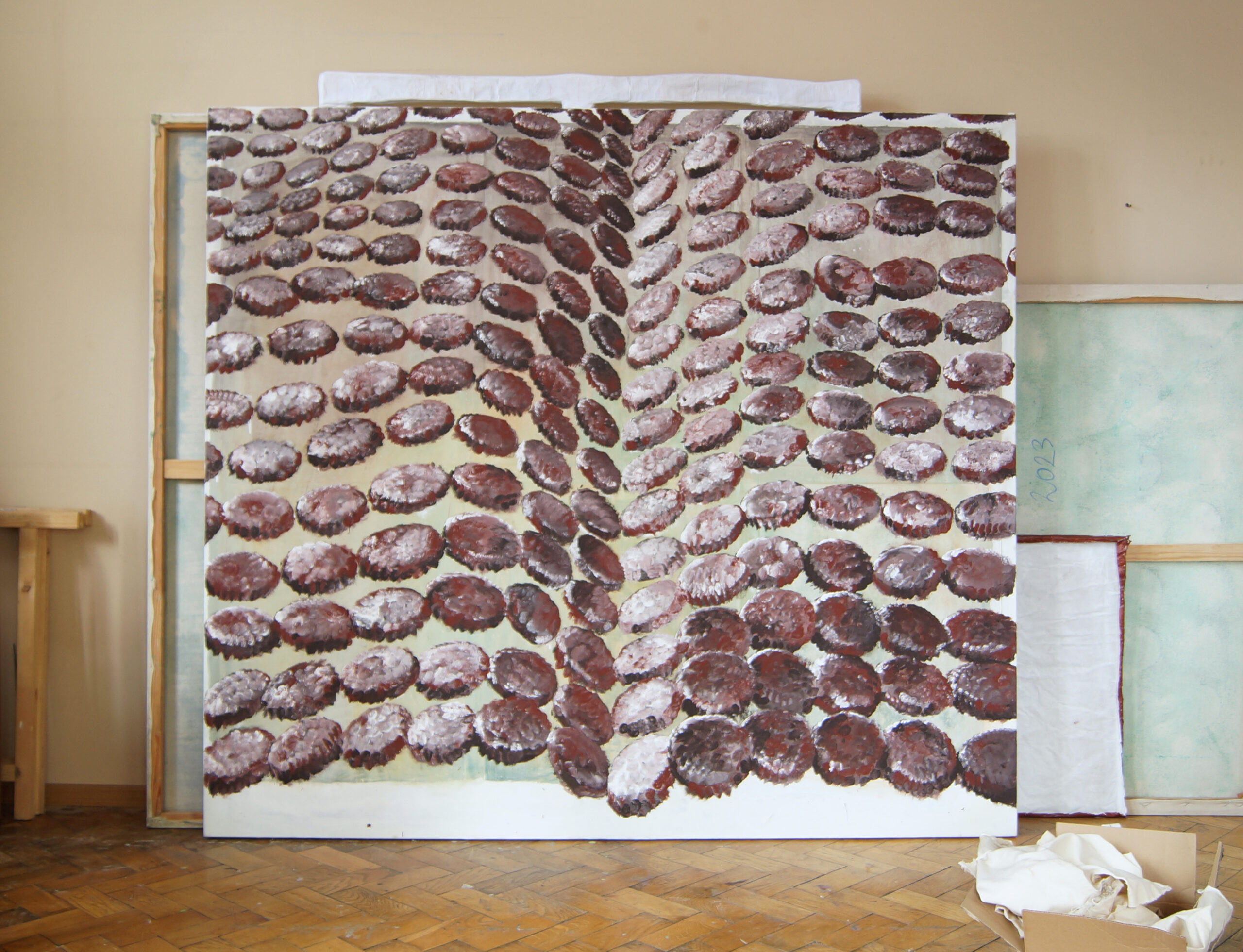 Kapitał, akryl, gwasz, ołówek na płótnie, 170x190 cm, 2024Capital, acrylic, gouache, pencil on canvas, 170x190 cm, 2024