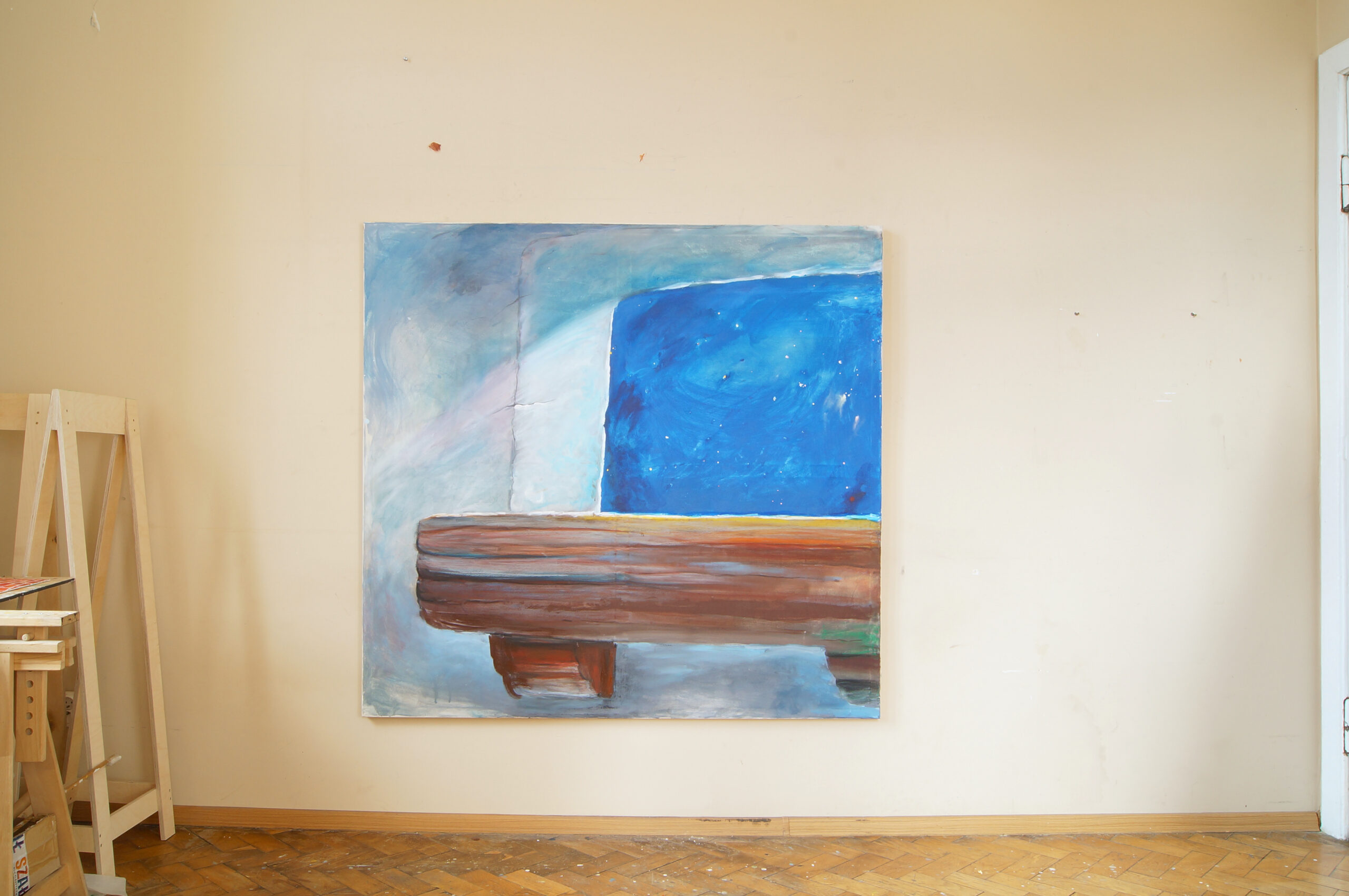 Nocne Życzenie, akryl, gwasz, pastele na płótnie, 140x150 cm, 2026Night Wish, acrylic, gouache, pastels on canvas, 140x150 cm, 2026