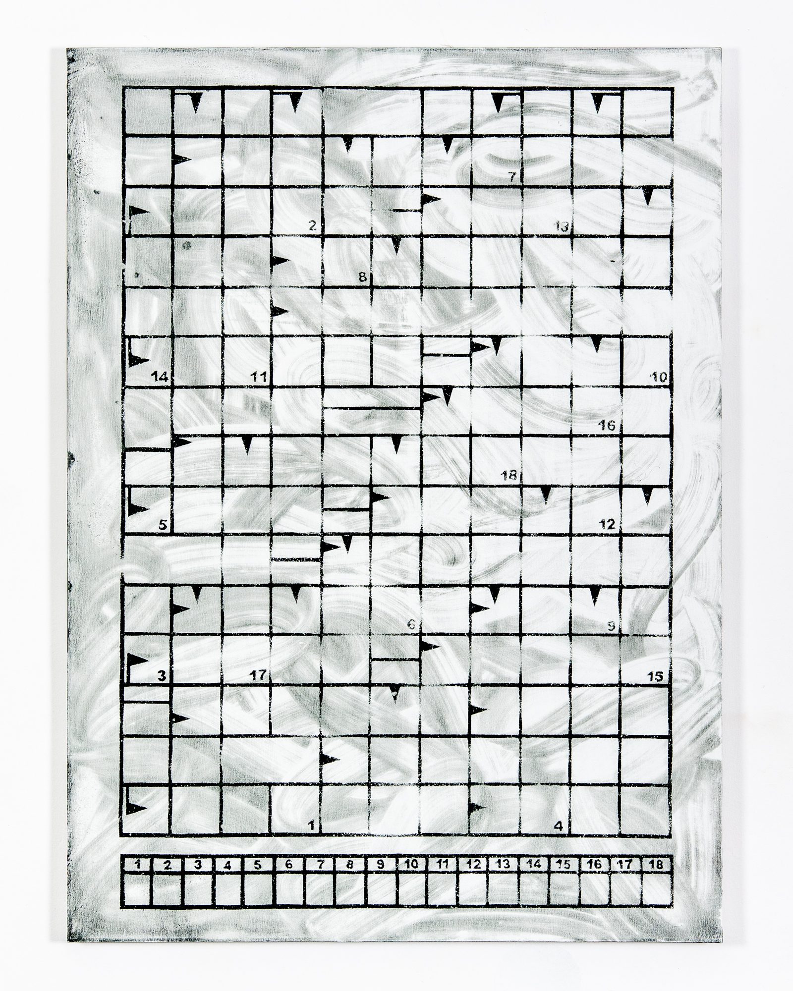 Krzyżówka 1, akryl na płótnie, technika własna, 130×95 cm, 2021