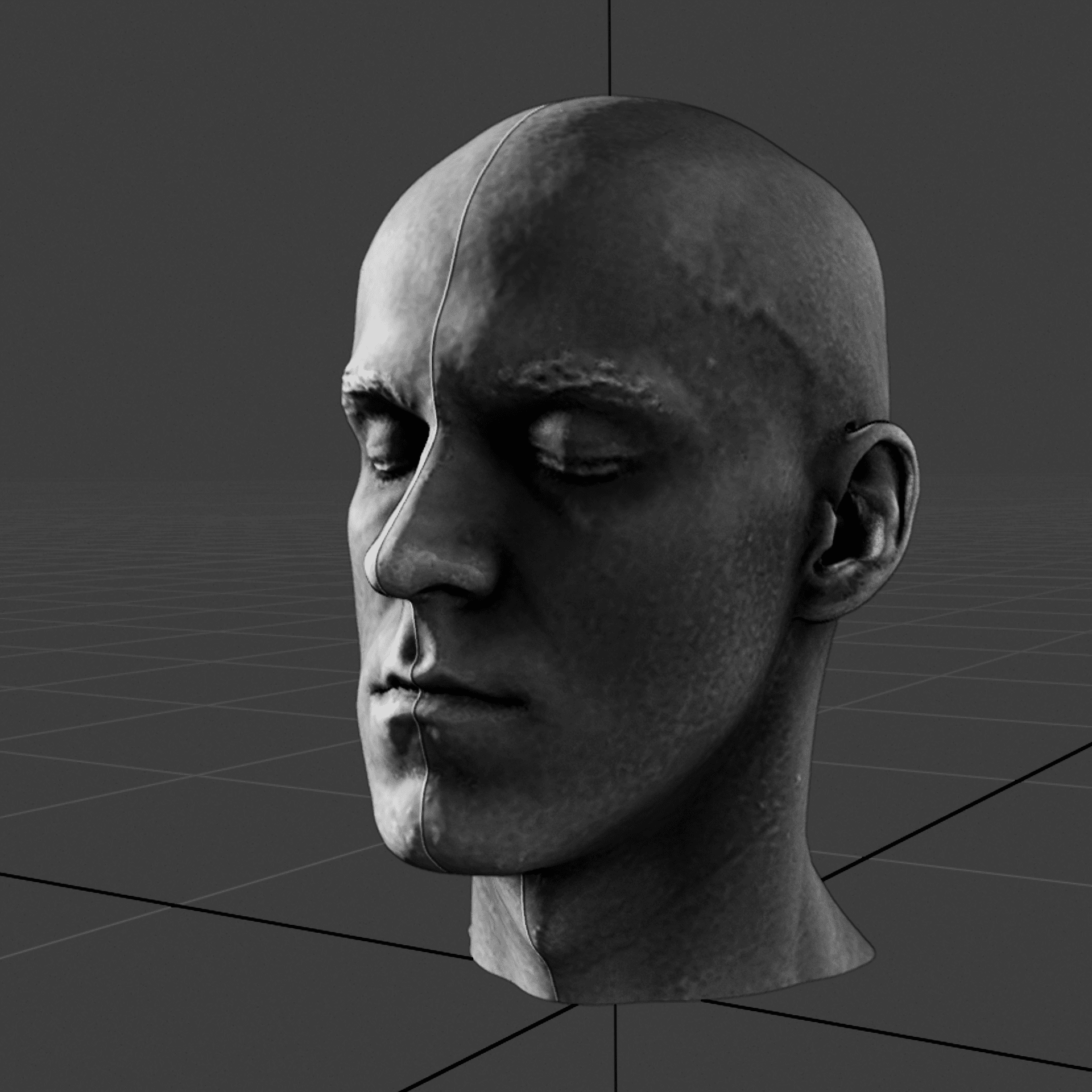 autoportret, render na podstawie skanu 3d, 2025