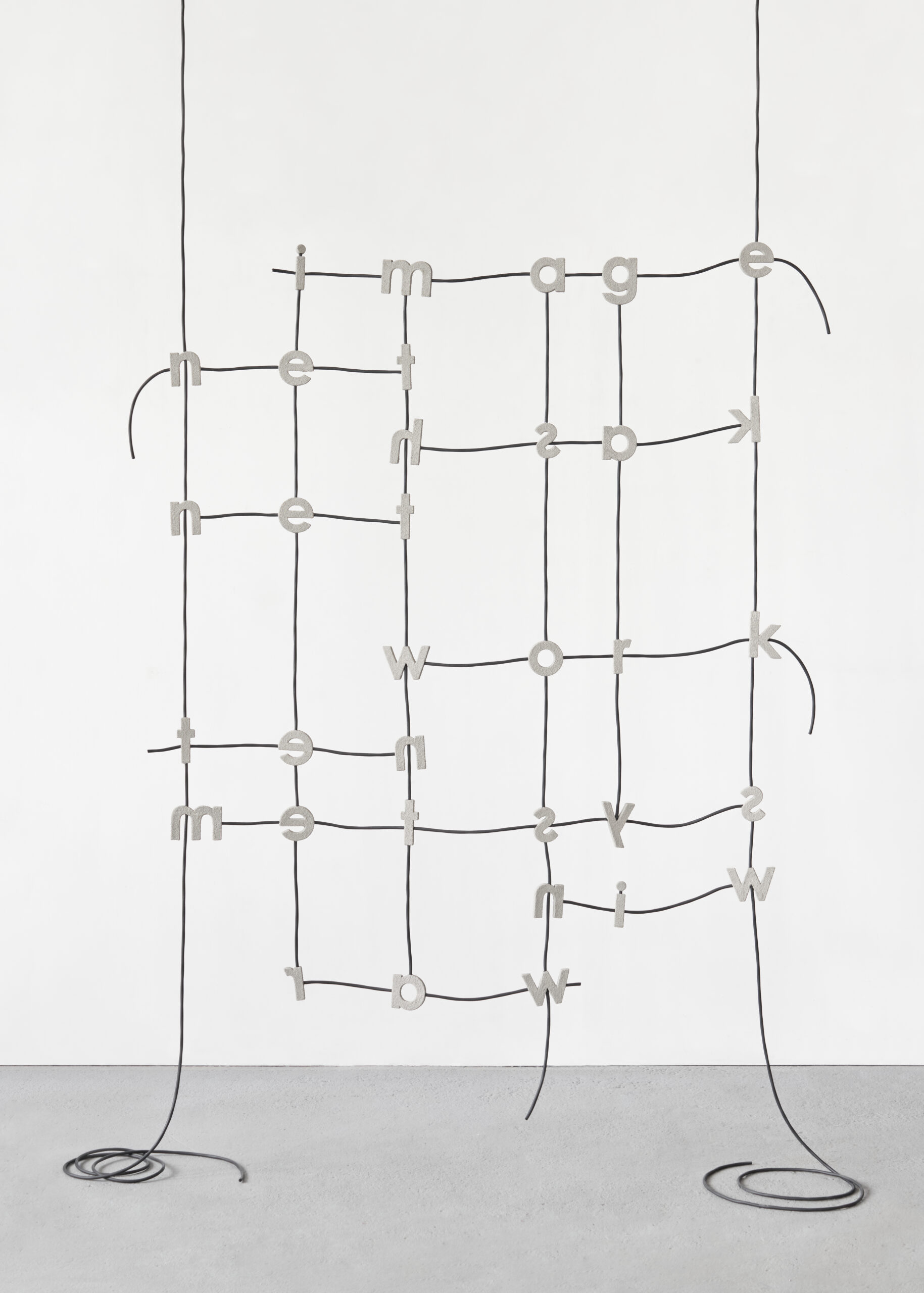 Grid Poem,cable, plastic foam, acrylic medium, acrylic paint, sand, 155x125 cm, 2024, T Koszewnik